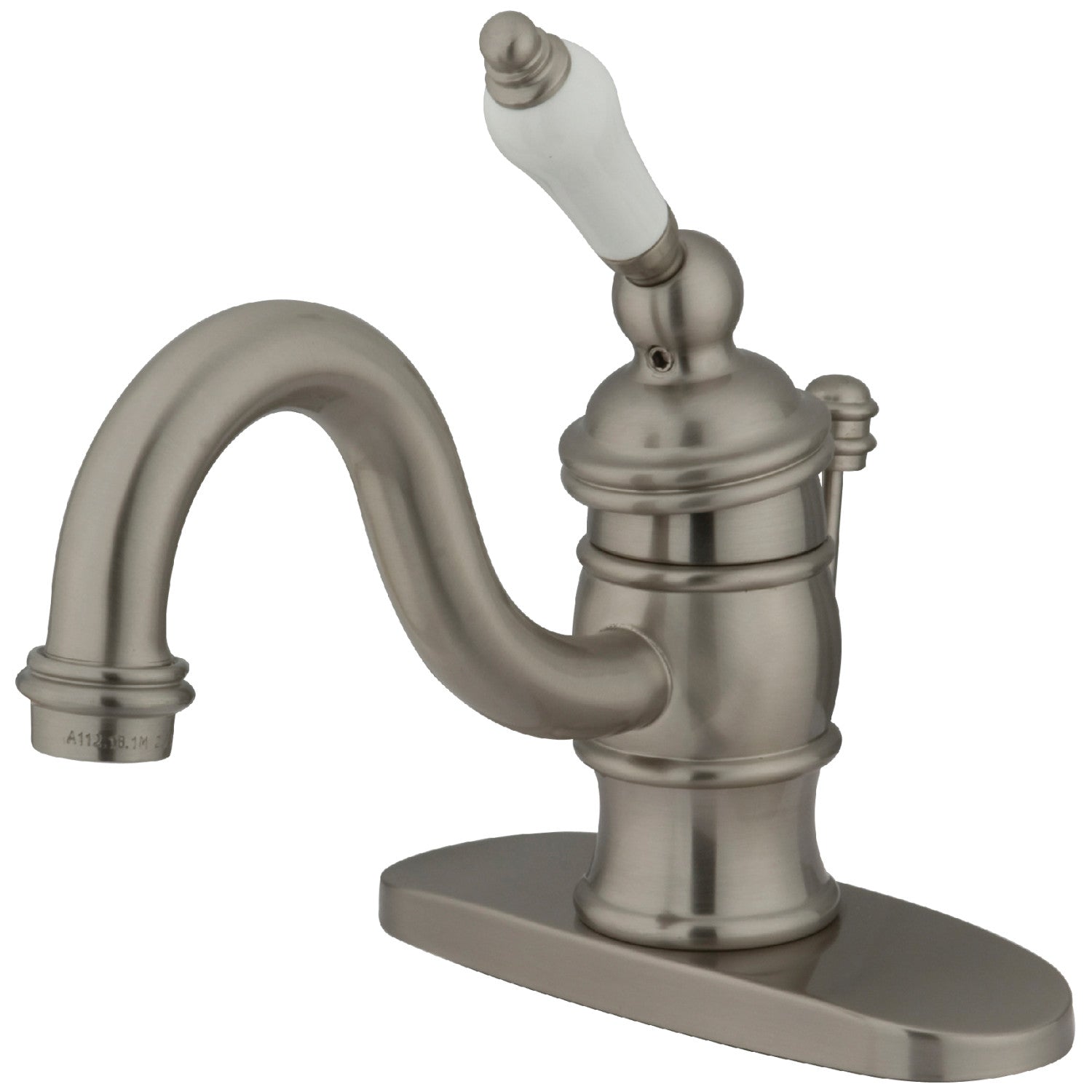 Kingston Heirloom KB3408PL - Victorian One-Handle 1-Hole Bathroom Faucet with Deck Plate and Pop-Up Drain, Brushed Nickel — image 1